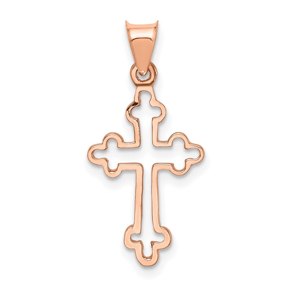 14k Rose Gold Rose Polished Cross Pendant for Women