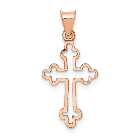 14k Rose Gold Rose Polished Cross Pendant for Women