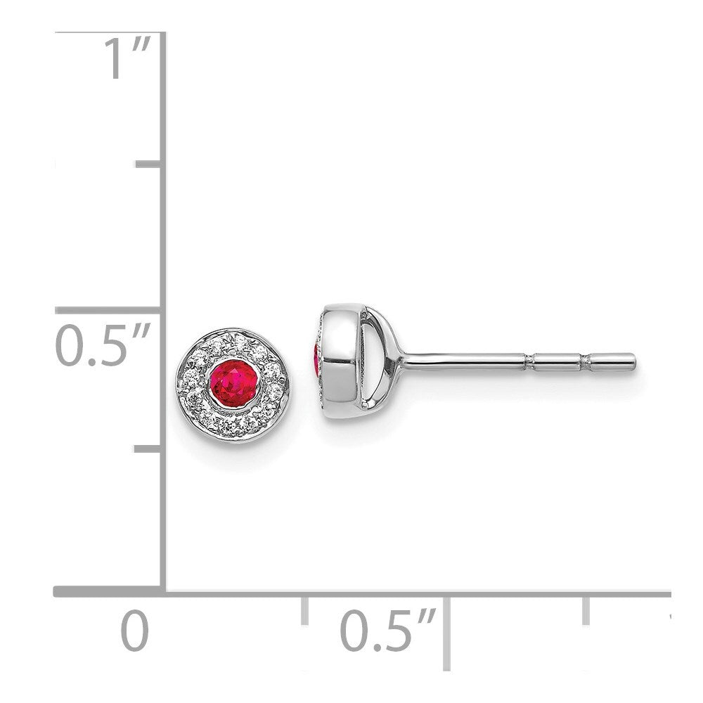 14k White Gold Diamond and Ruby Halo Stud Earrings