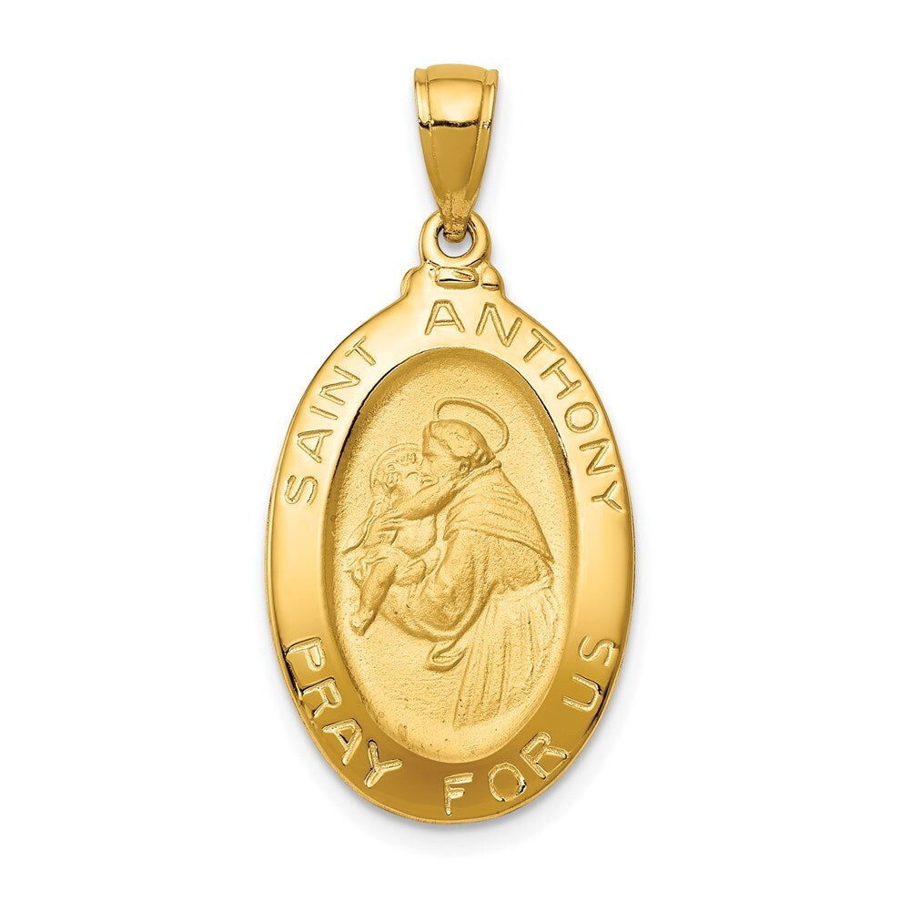 14k Yellow Gold Saint Anthony Oval Medal Hollow Pendant
