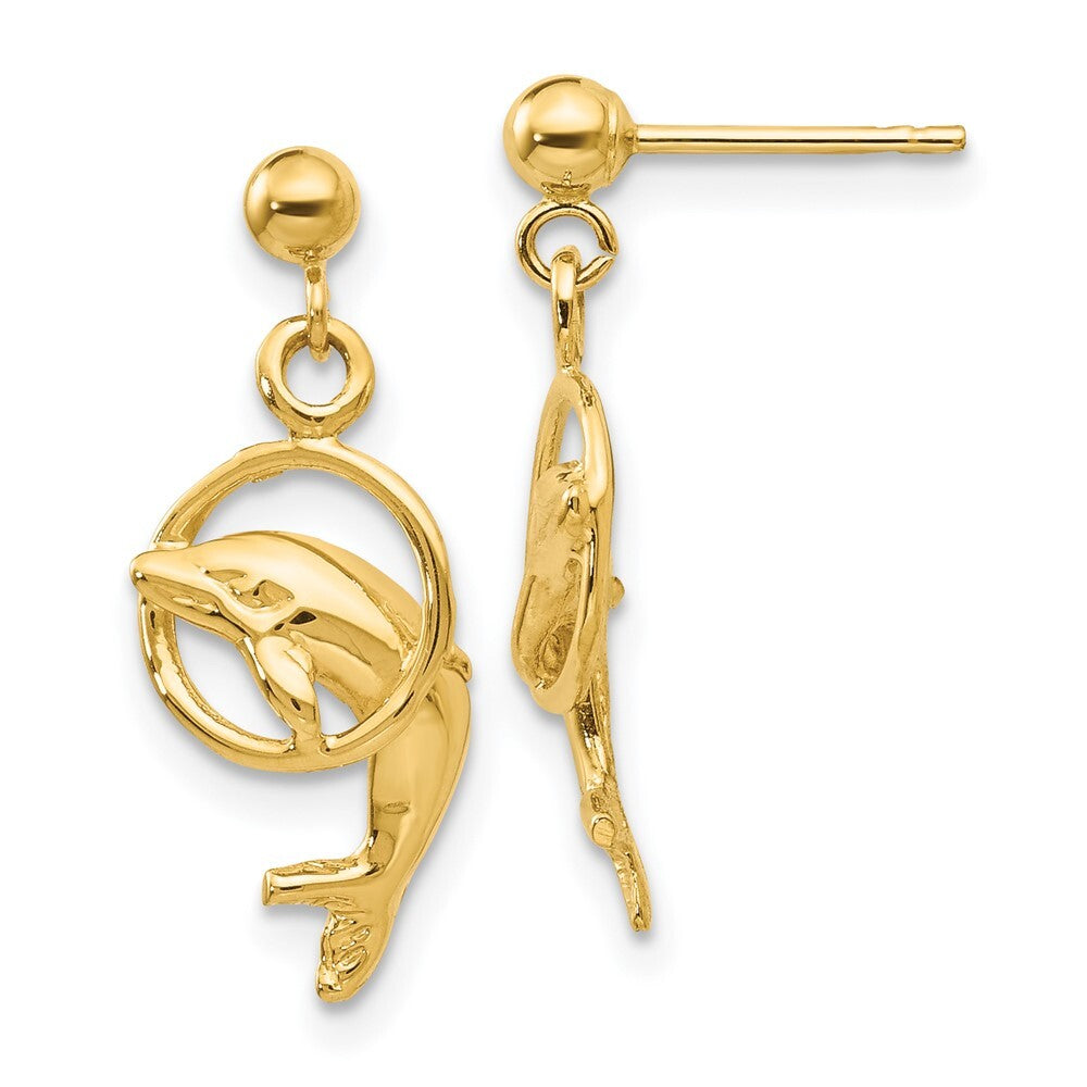 14k Yellow Gold Dolphin Stud Earrings Gift for Women