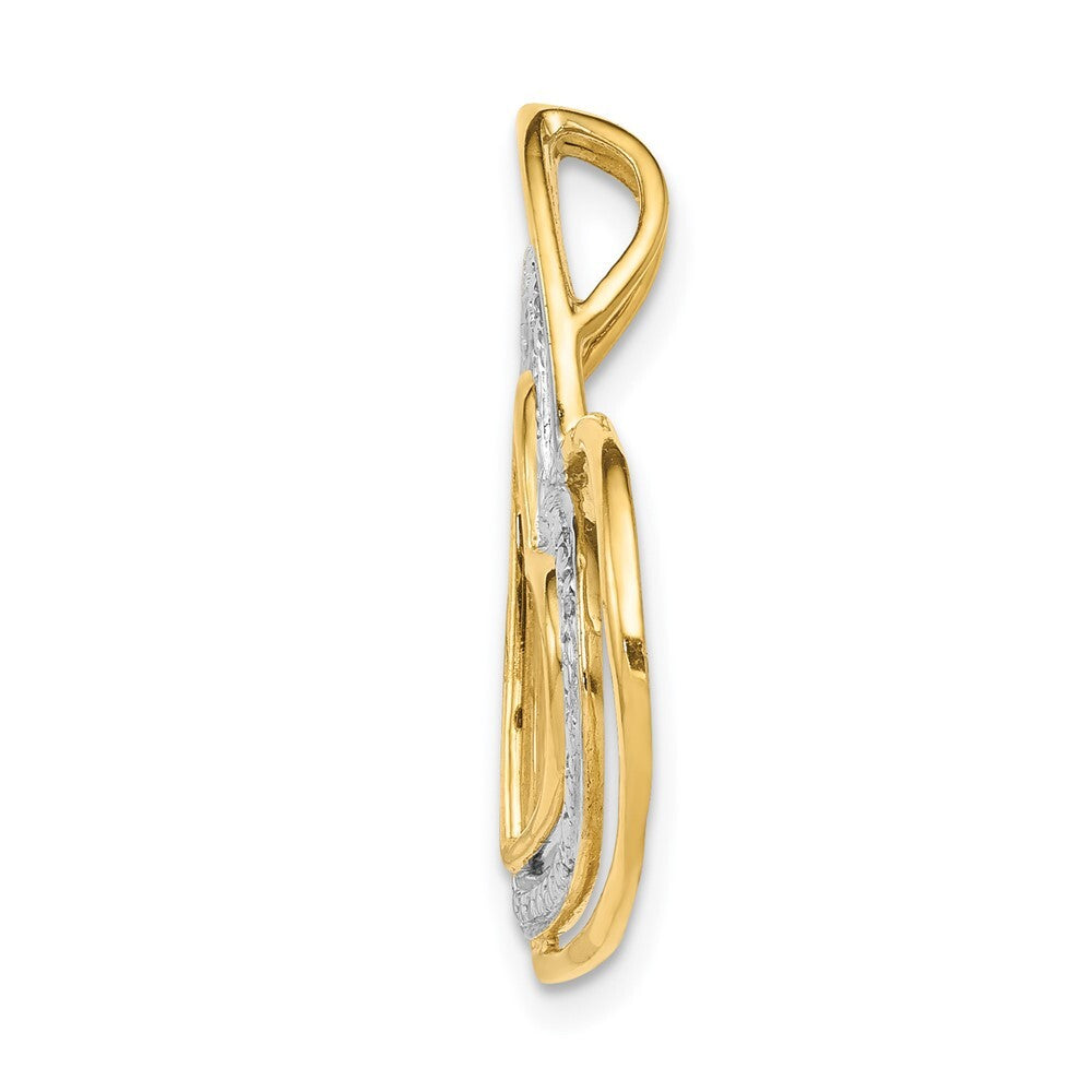 14k Yellow Gold .01ct. Diamond and Rhodium Triple Heart Chain Slide Pendant