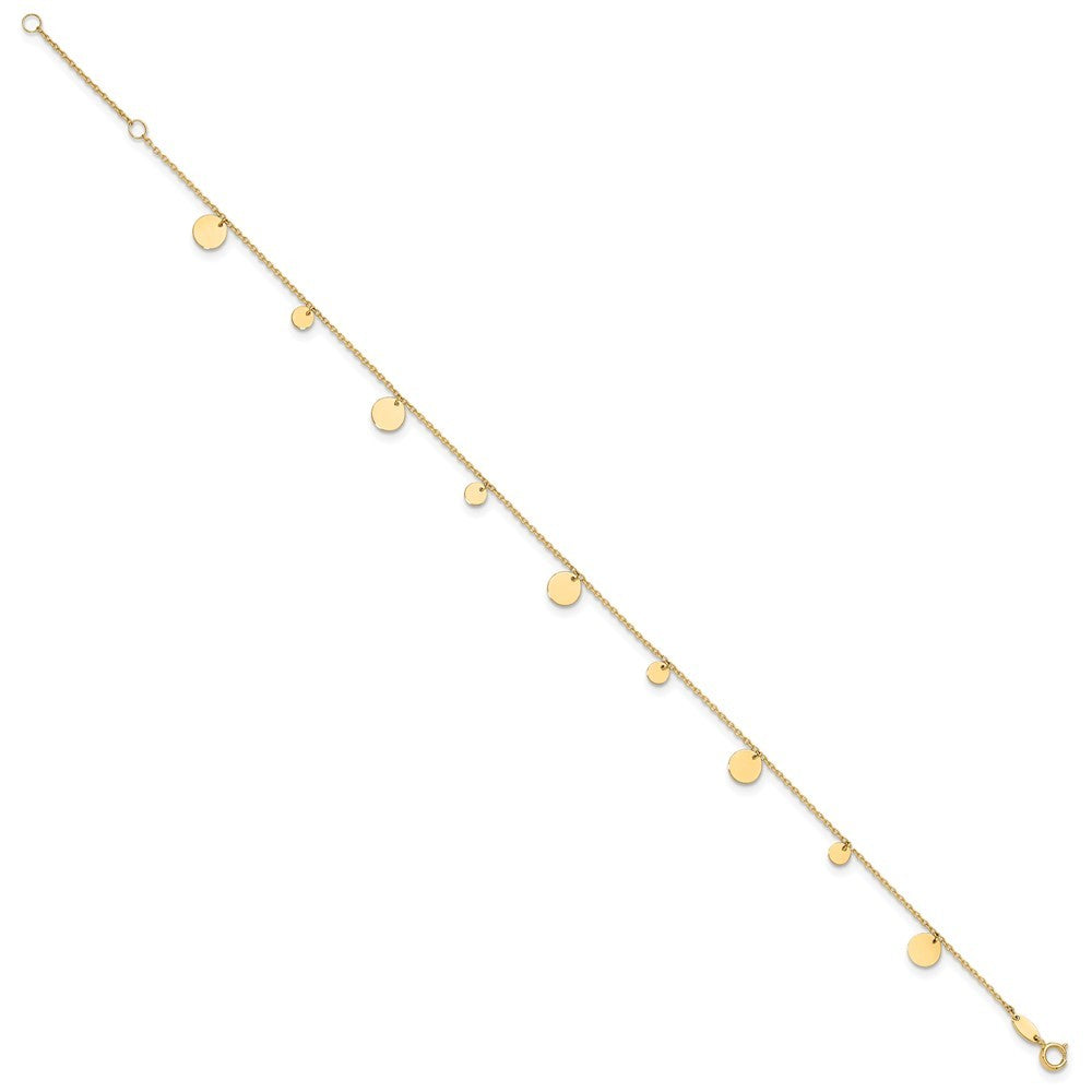 14k Yellow Gold Polished Circle Dangles 10" Anklet