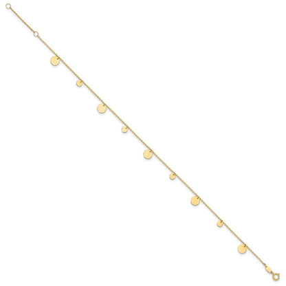 14k Yellow Gold Polished Circle Dangles 10" Anklet