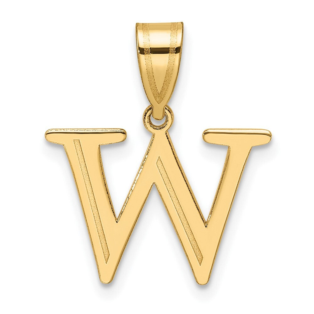 14k Yellow Gold Polished Etched Letter W Initial Pendant for Women