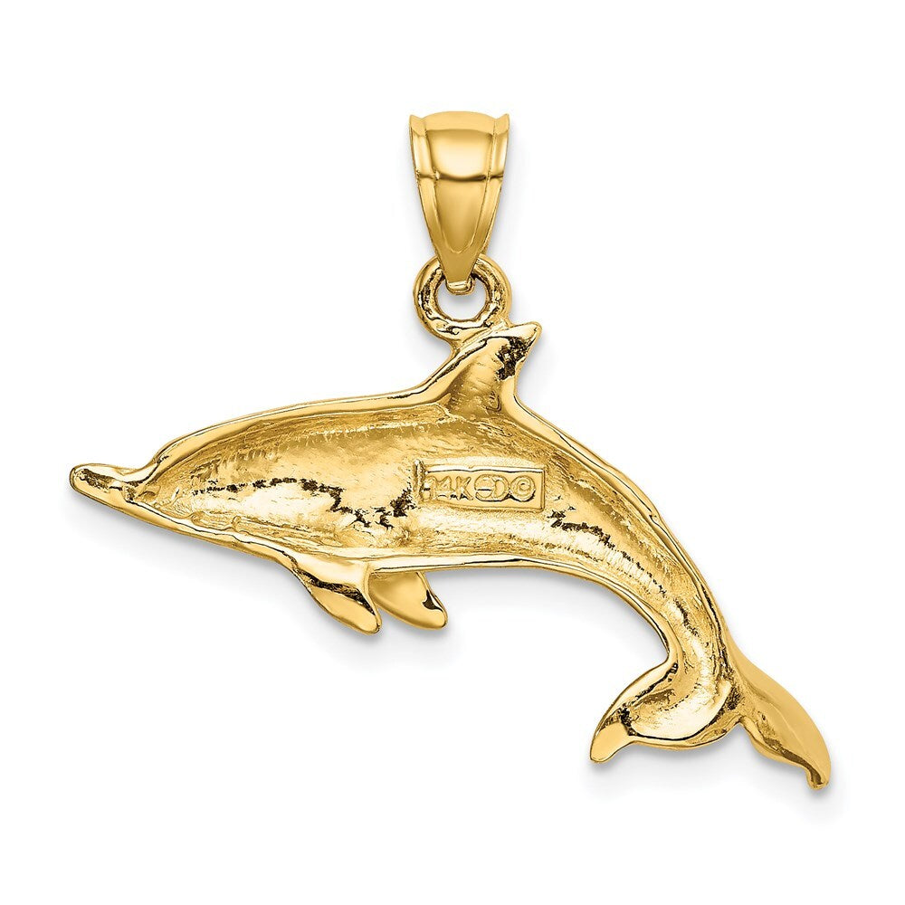 14k Yellow Gold Polished Swimming Dolphin Charm Pendant for Women