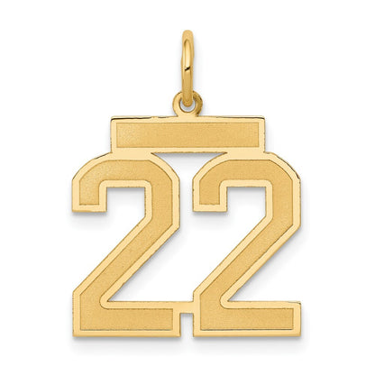14k Yellow Gold Medium Satin Number 22 Charm Pendant for Women