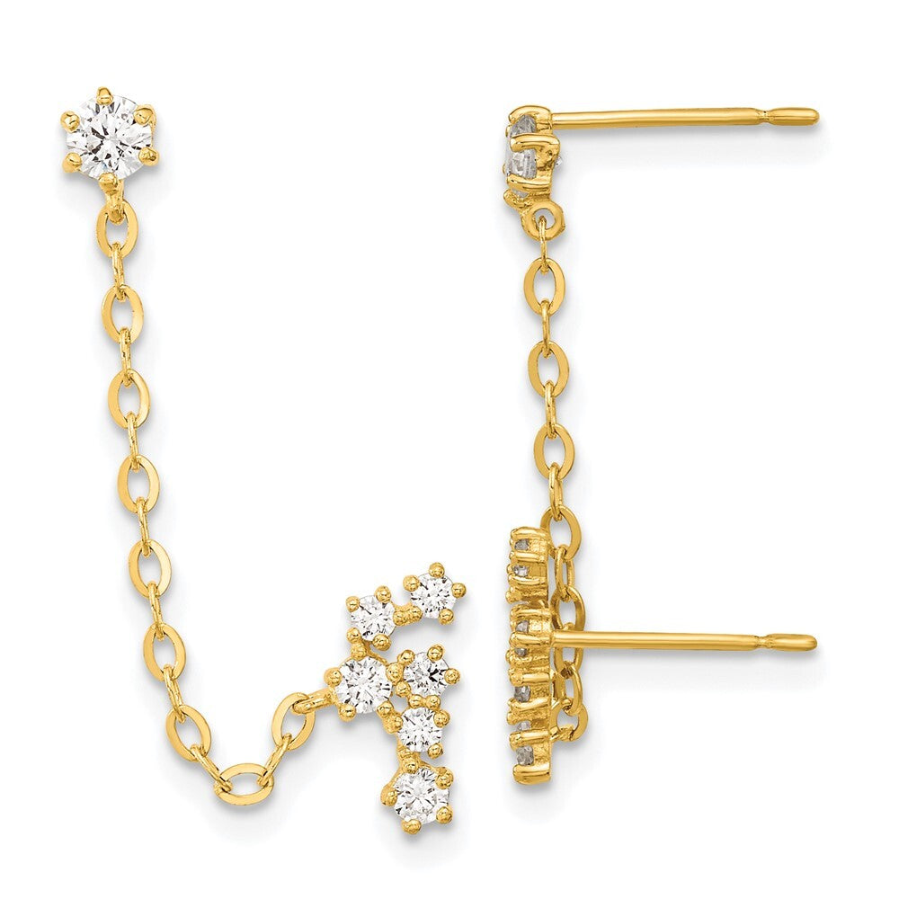 14k Yellow Gold Cubic Zirconia Double Post w/Chain Constellation Earring