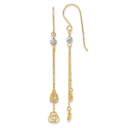 14k Two-tone Gold Polished Diamond-Cut Love Knot Dangle Shepherd Hook Earrings