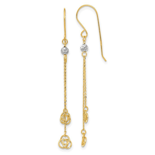 14k Two-tone Gold Polished Diamond-Cut Love Knot Dangle Shepherd Hook Earrings