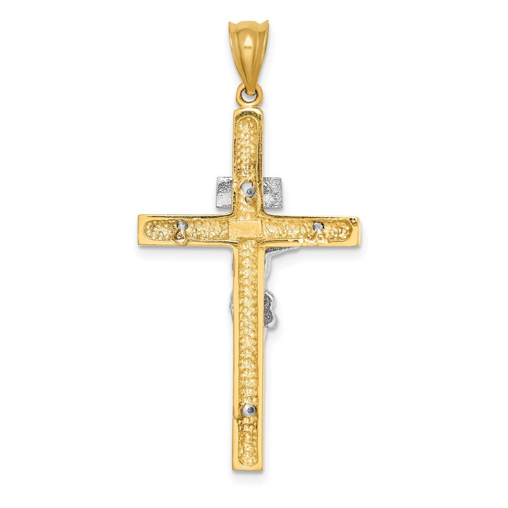 14k Two-tone Gold Polished INRI Crucifix Cross Pendant for Women