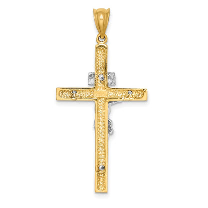 14k Two-tone Gold Polished INRI Crucifix Cross Pendant for Women