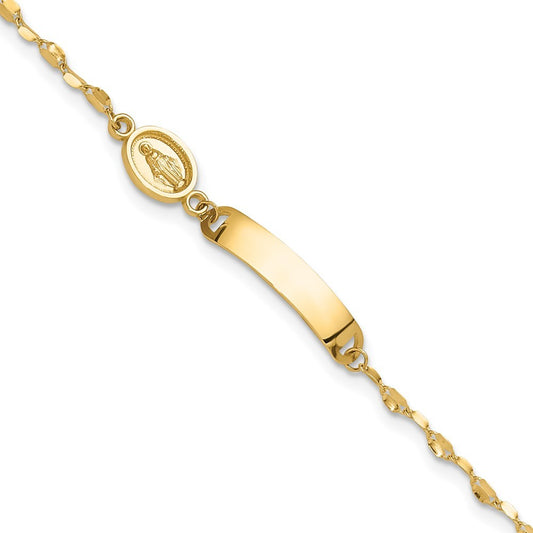 14k Yellow Gold  Miraculous Medal and 19x4mm Plate 6" Baby/Child ID Bracelet