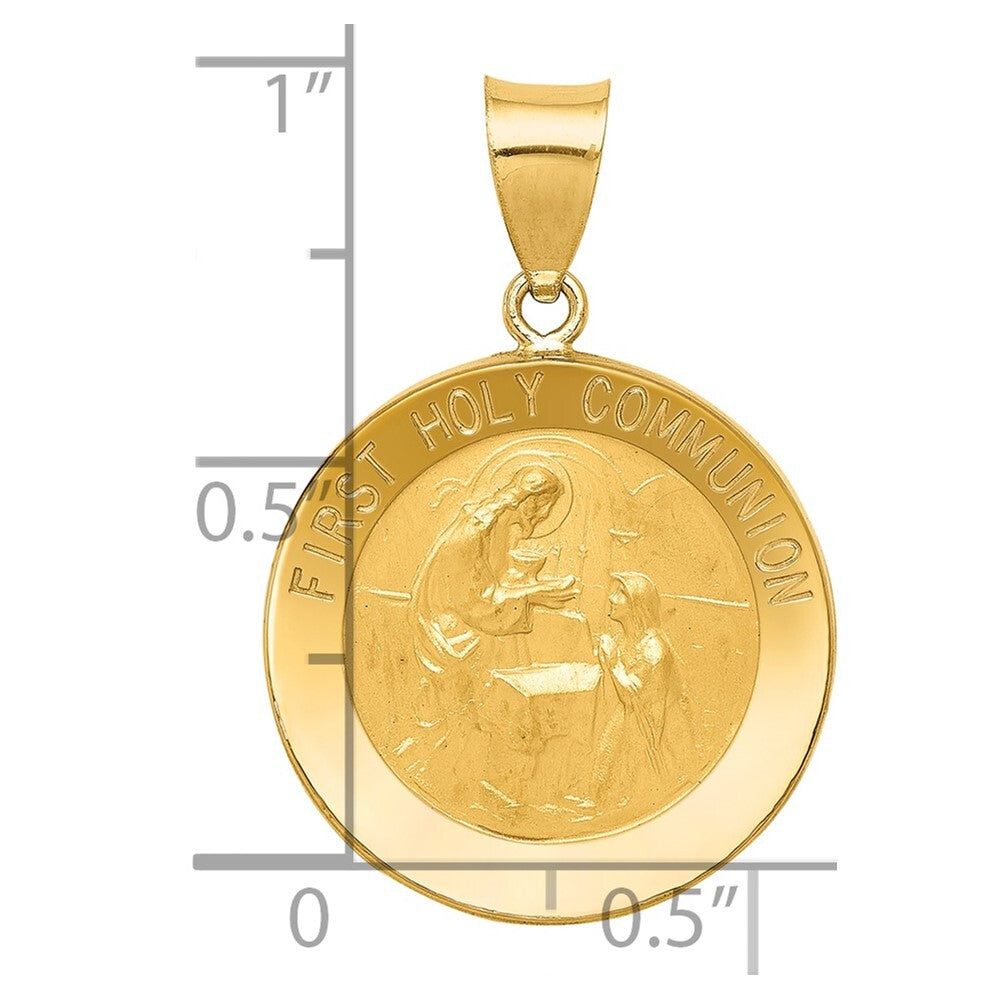 14k Yellow Gold Polished/Satin First Holy Communion Medal Hollow Pendant