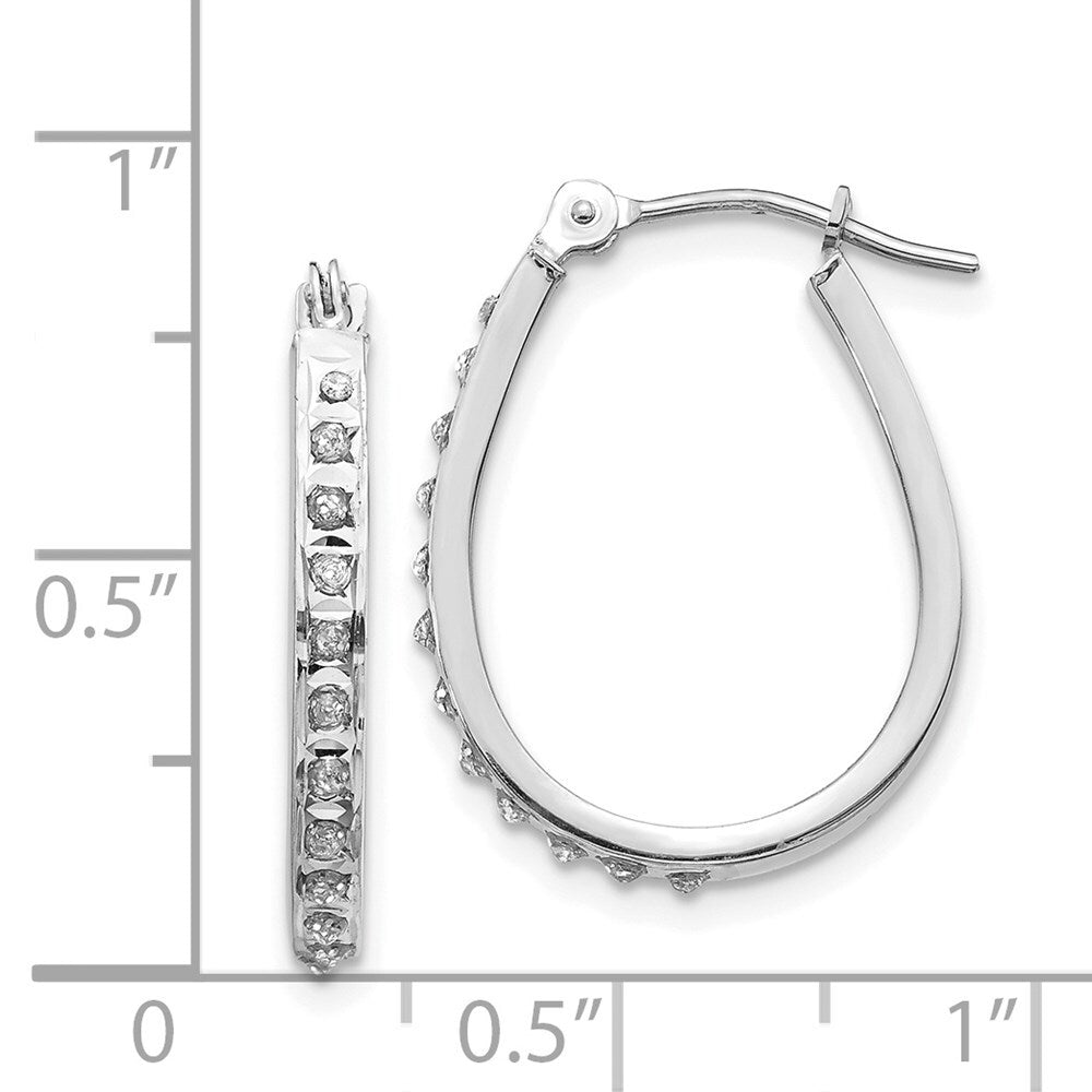 14k White Diamond Fascination Oval Hinged Hoop Earrings Gift for Women