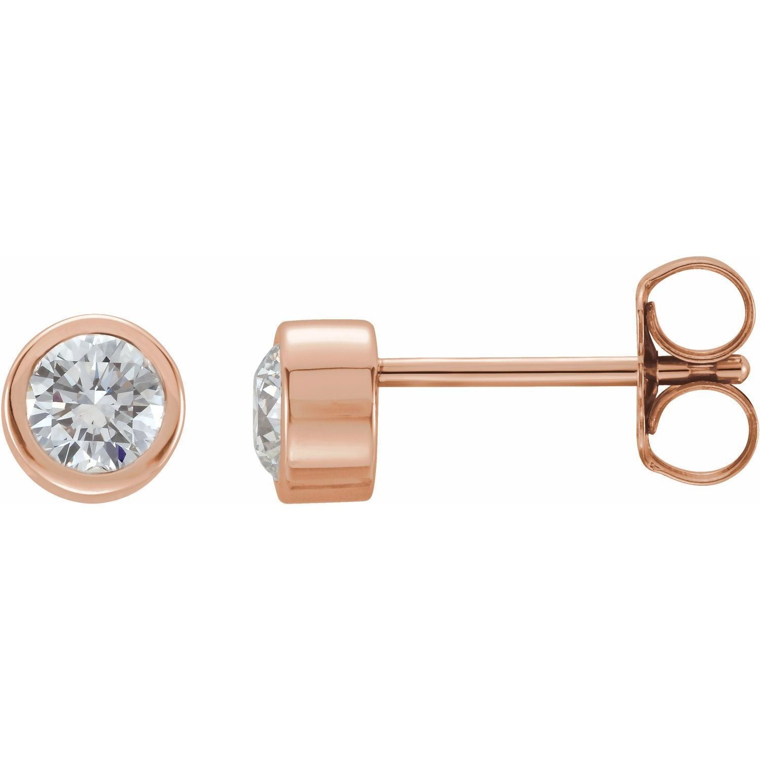 Gift for Mothers 14k Rose Gold 1/2 CTW Natural Diamond Bezel-Set Stud Earrings