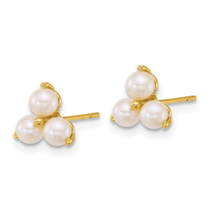 14k Yellow Gold Polished Trio Freshwater Cultured Pearls Stud Earrings
