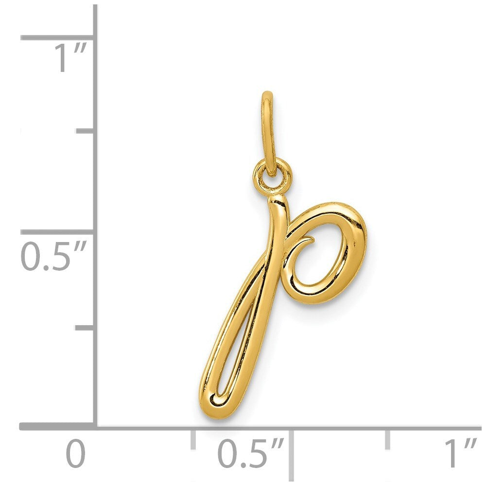 14k Yellow Gold Letter P Initial Charm Pendant for Women