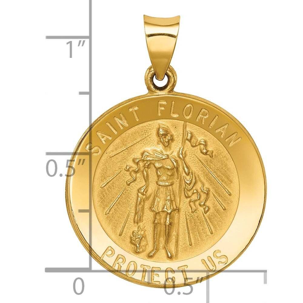 14k Yellow Gold Polished and Satin St Florian Medal Hollow Pendant