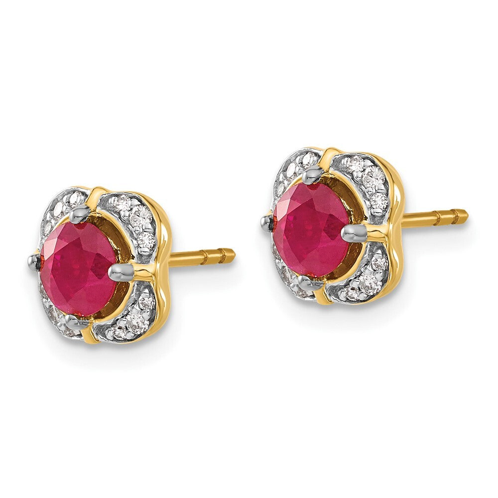 14k Yellow Gold Diamond and Ruby Fancy Stud Earrings