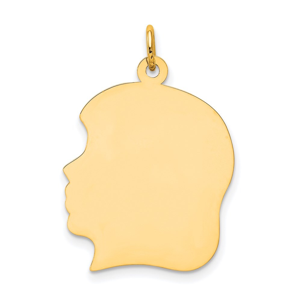 14k Yellow Gold Plain Large .018 Gauge Facing Left Girl Head Charm Pendant
