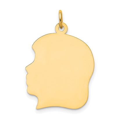 14k Yellow Gold Plain Large .018 Gauge Facing Left Girl Head Charm Pendant
