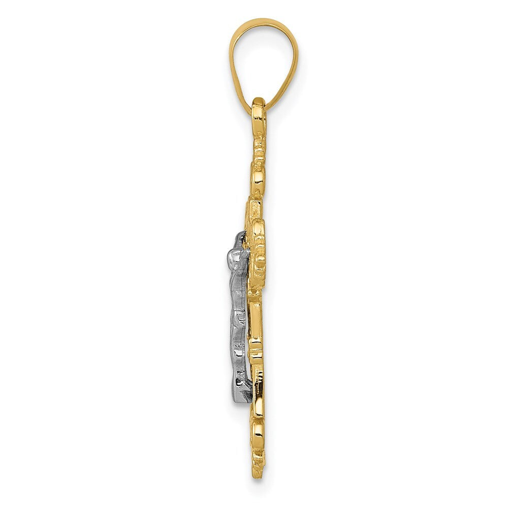 14k Two-tone Gold Small Lacy-Edge Inri Crucifix Pendant for Women