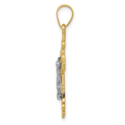 14k Two-tone Gold Small Lacy-Edge Inri Crucifix Pendant for Women
