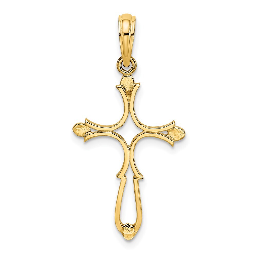 14k Yellow Gold Cross Cut-Out and Polished Cross Charm Pendant for Women