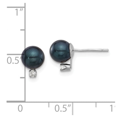 14k Gold 6-7mm Black Akoya Saltwater Cultured Pearl & Diamond Stud Earrings