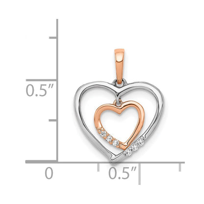 14k Two-tone Gold 14kt White  Heart Charm Pendant Diamond Heart Pendant