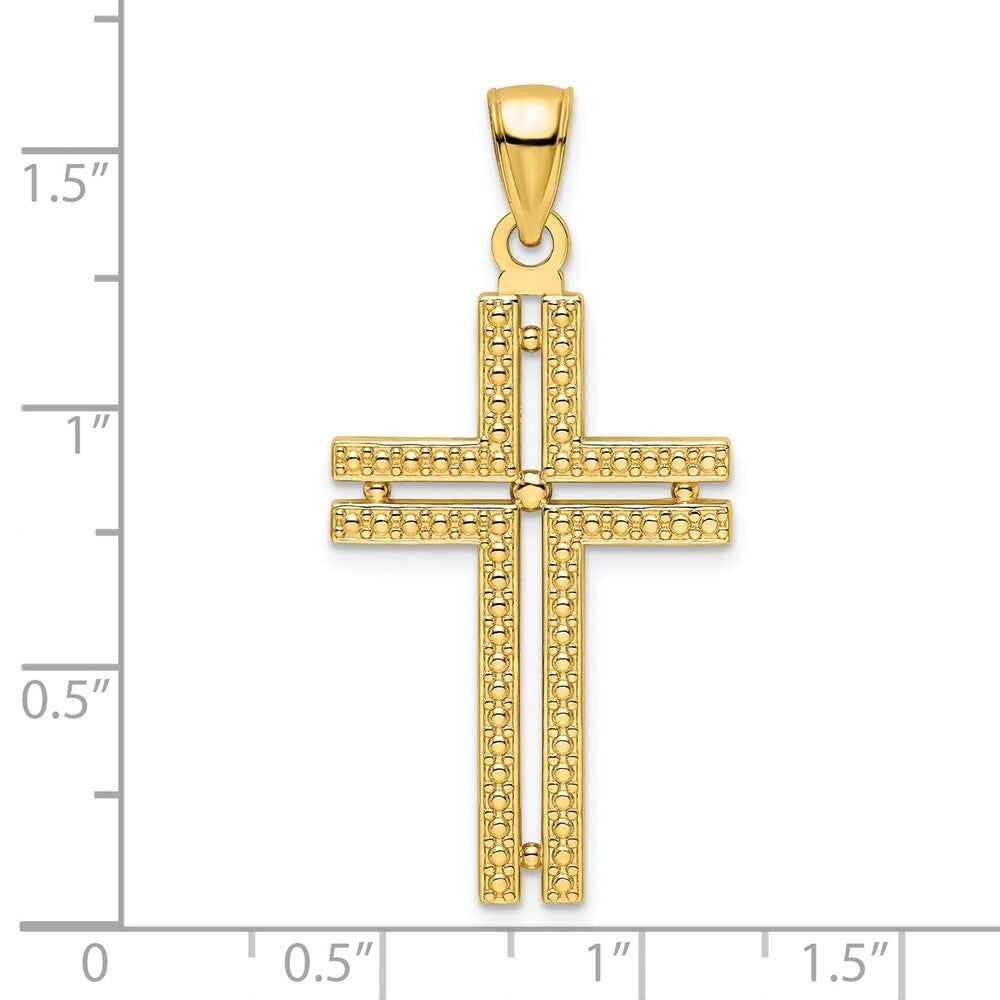 14k Yellow Gold Polished Beaded Cross Pendant