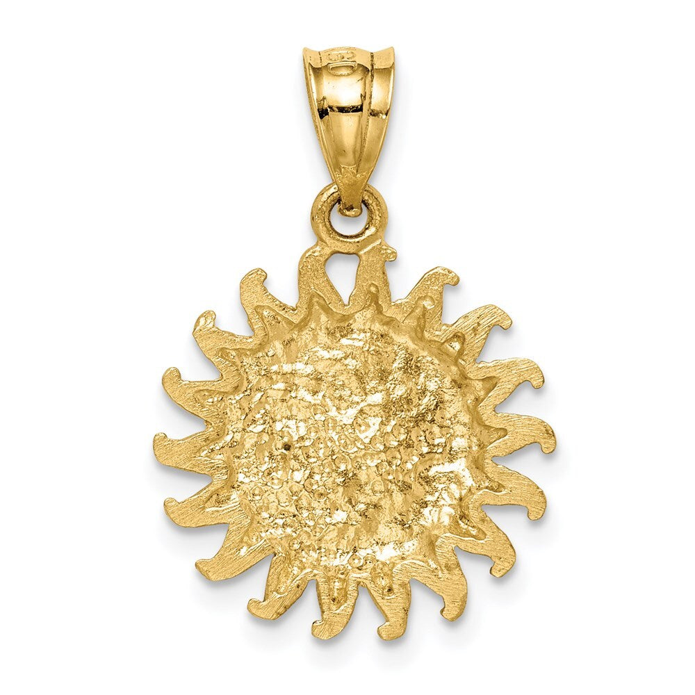 14k Yellow Gold White Rhodium Brushed Sun and Moon Pendant for Women