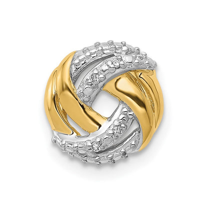 14k Yellow Gold .02ct. Diamond Rhodium Accents Round Chain Slide Pendant
