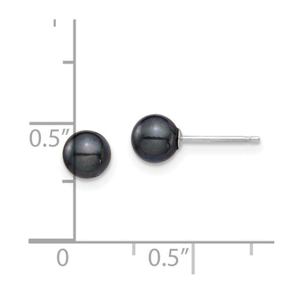 14k White Gold 5-6mm Black Round Akoya Saltwater Cultured Stud Earrings