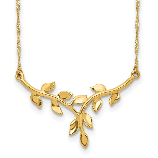 14k Yellow Gold Polished Leaves 17 inch Necklace