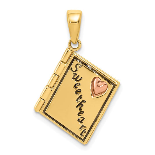 14k Two-tone Gold 3D Enameled Moveable SWEETHEART Book Charm Pendant