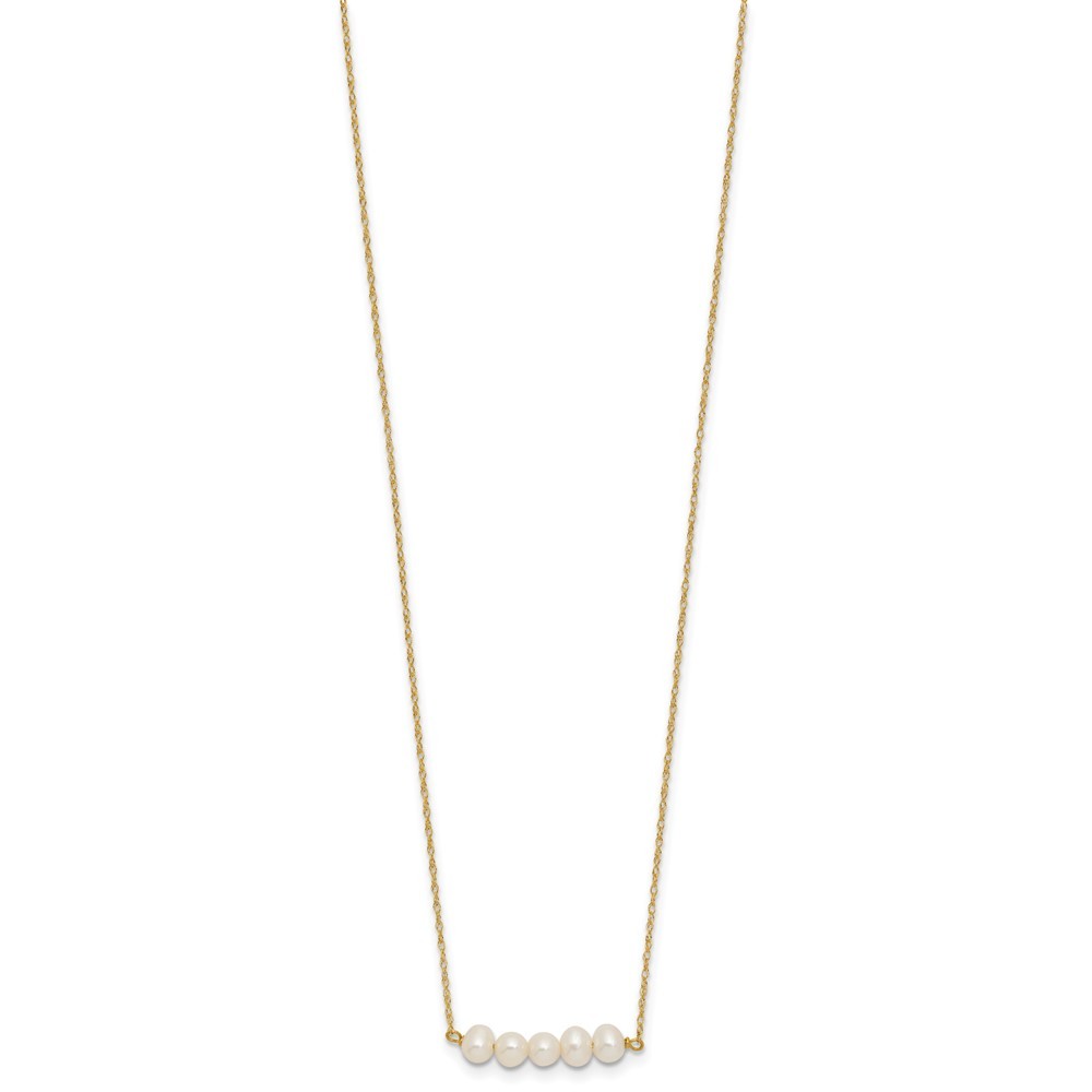 14k Yellow Gold 4-5mm Semi-Round White Cultured 5-Pearl Bar 19.5" Necklace