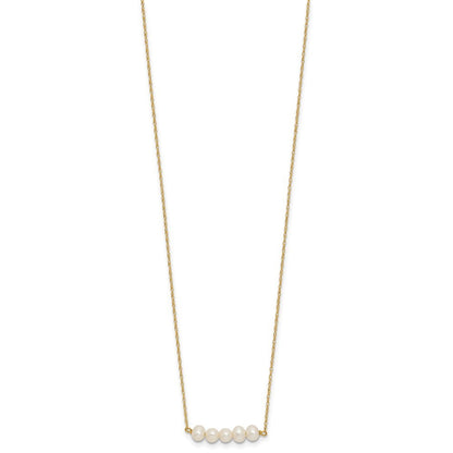 14k Yellow Gold 4-5mm Semi-Round White Cultured 5-Pearl Bar 19.5" Necklace