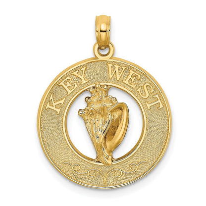 14k Yellow Gold KEY WEST Conch Shell Circle Charm Pendant for Women