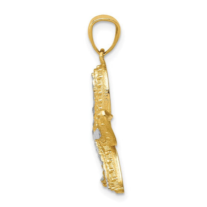 14k Yellow Gold with White Rhodium Diamond-cut Starfish Pendant for Women