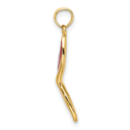 14k Yellow Gold 3-D and Beveled W/Red Enamel Masquerade Mask Pendant