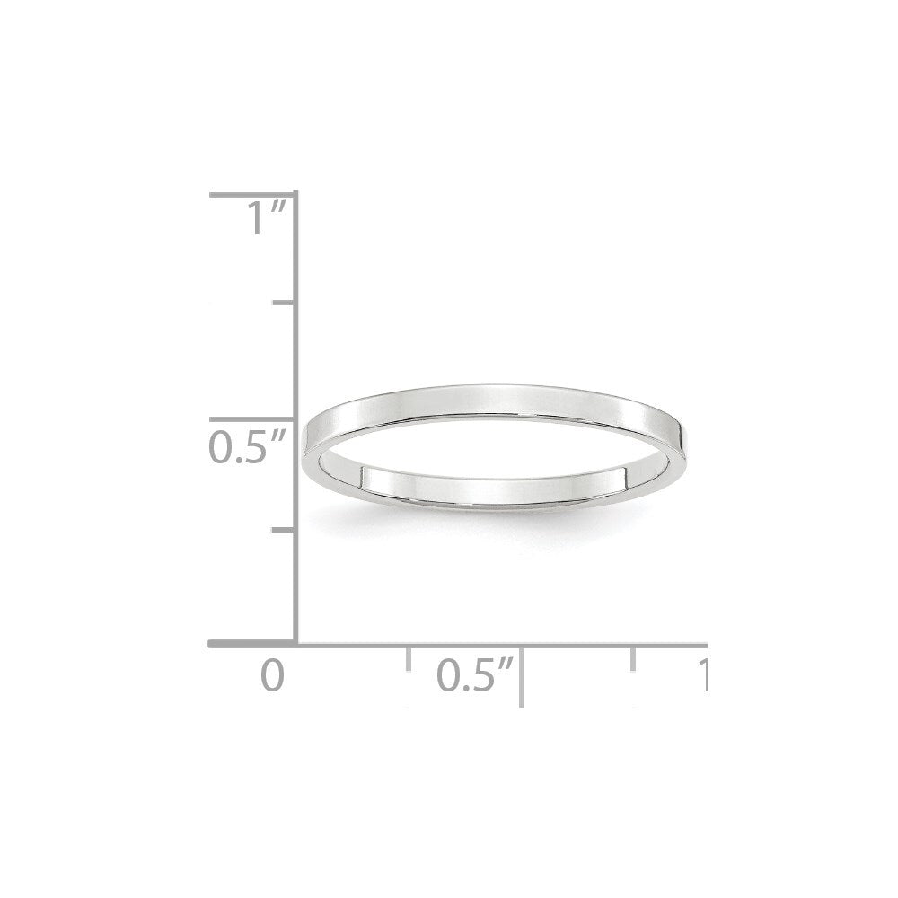 14k White Gold 2mm Lightweight Flat Wedding Band Size 9