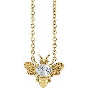 14k Yellow Gold Natural White Sapphire Bee 16" Necklace