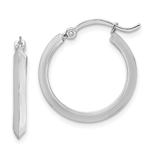 14K White Gold Polished Hoop Earrings Gift for Women