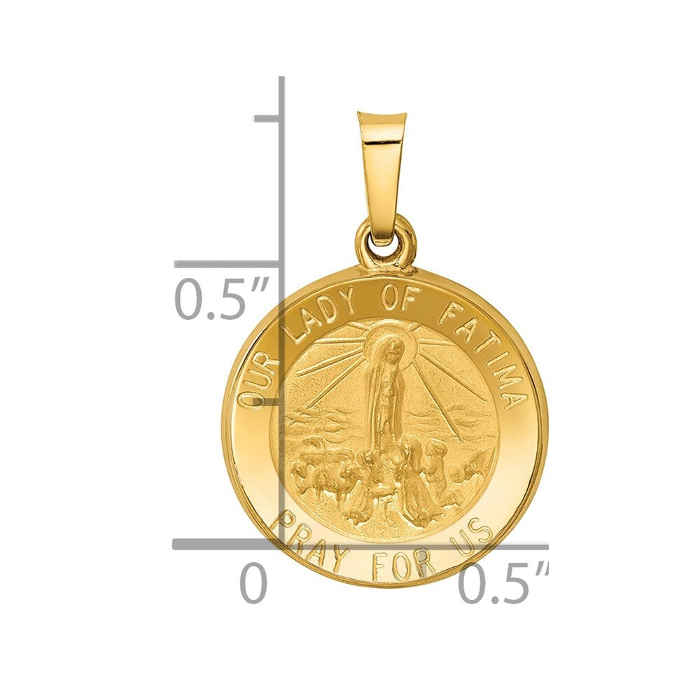14k Yellow Gold Polished and Satin Our Lady Fatima Medal Hollow Pendant