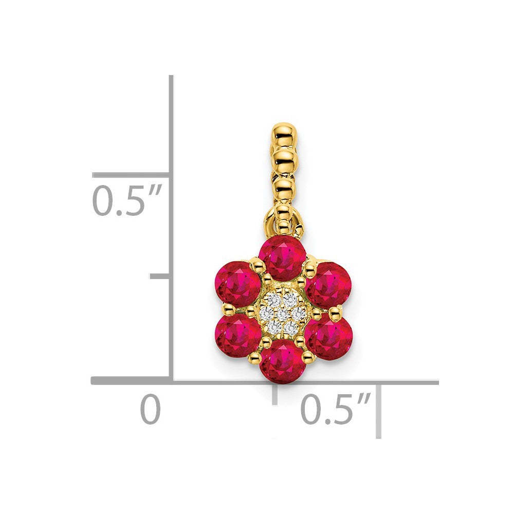 14k Yellow Gold Ruby and Diamond Floral Pendant