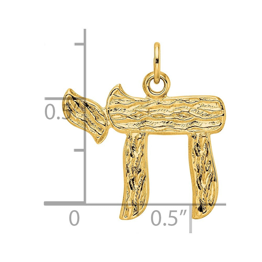 14k Yellow Gold Polished and Textured Solid Chai Symbol Pendant for Women