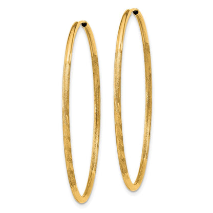 14k Yellow Gold 1.5mm Satin Diamond-cut Endless Hoop Earrings
