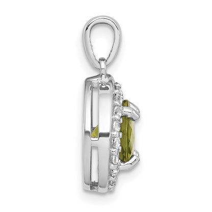 Sterling Silver Checker-cut Round Peridot and White Topaz Circle Pendant